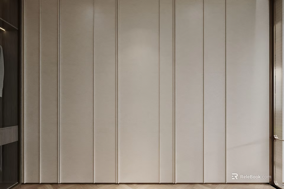 Elegant Modern Bedroom Accent Wall With Vertical Panels And Neutral Tones 3d model 