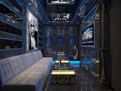 Modern KTV Interior Design With Luxury Sofa TV Screen And Decorative Lighting 3d model