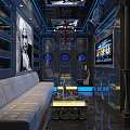 Modern KTV Interior Design With Luxury Sofa TV Screen And Decorative Lighting