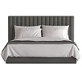 Modern Double Bed Interior Design With Gray Headboard White Linens And Soft Pillows 3d model