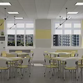 School Modern Classroom Interior With Large Screen Tables Chairs And Bright Lighting 3d model