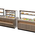 Wooden Food Display Counters With Glass Covers And Shelves For Various Food Items