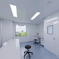 Modern Laboratory Interior With Bright Lighting White Lab Benches Swivel Stools And Wall Posters