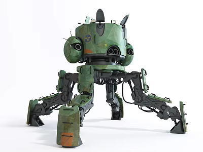Intelligent Machine With Green Military Style Multi Legged Design And Weapons 3d model