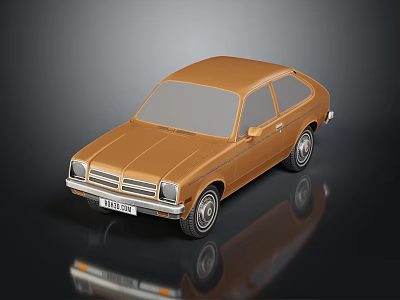 Orange Classic Two Door Retro Car With Silver Wheels And Dark Background Reflection 3d model