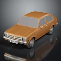 Orange Classic Two Door Retro Car With Silver Wheels And Dark Background Reflection 3d model