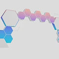 Modern Event Entrance With Hexagonal Gradient Colors Transparent Glass And Arched Structure
