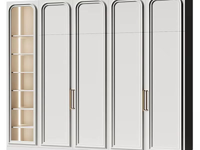 Modern White Wardrobe Design With Glass Panels And Metal Handles 3d model