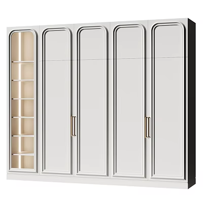 Modern White Wardrobe Design With Glass Panels And Metal Handles 3d model