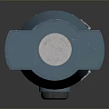 Long Blue Cylindrical Device With Detailed Surface And Smooth Black Base