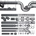 Various Structural Cylindrical Components With Spiral Patterns Grid Textures And Metallic Finishes
