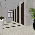 Modern Public Toilet Interior Design With Marble Walls Green Plants And Washbasins