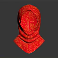 Elegant Red Headscarf With Intricate Yellow Floral Patterns On Black Background 3d model