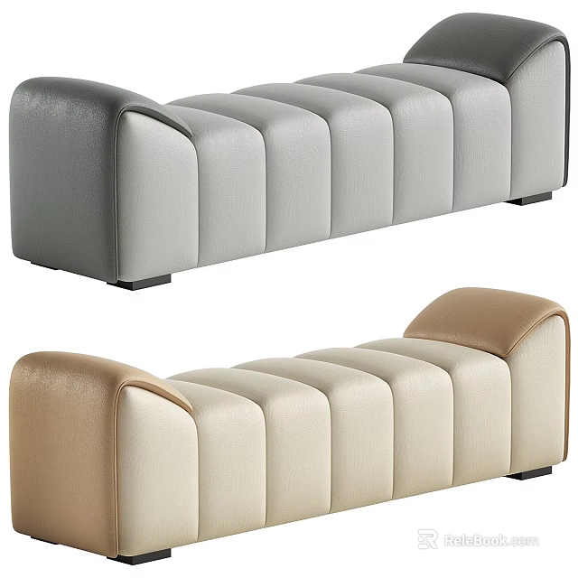 Modern Leather Ottoman With Segmented Design In Gray And Beige Colors 3d model 