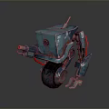 Teal Colored Robot Character With Mechanical Arm Red Cables Wheel Circular Camera And Metallic Texture