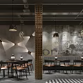 Stylish Bar Interior Design With Wooden Tables Chairs Pendant Lights Decorative Wall And Checkerboard Floor