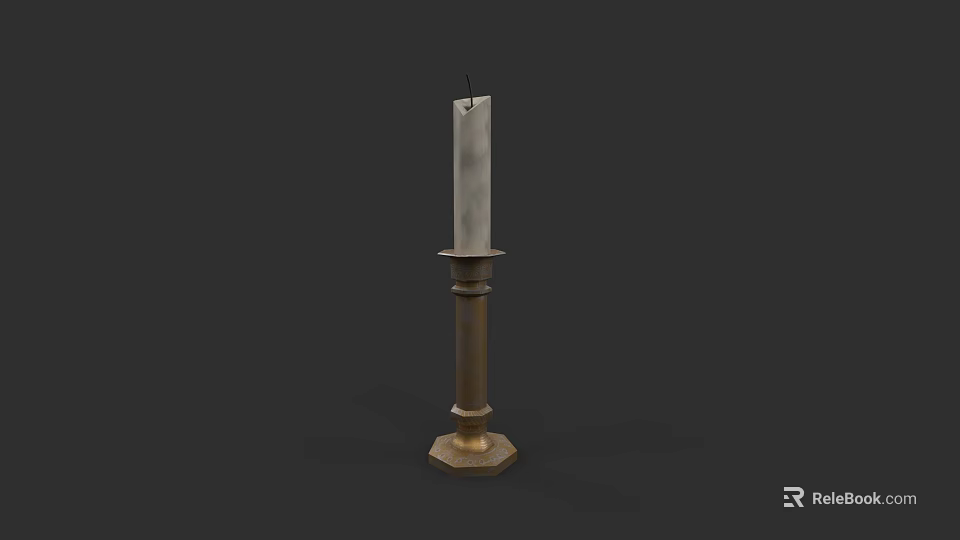 Vintage Metal Candle Lamp With White Candle And Hexagonal Base 3d model 