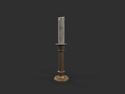 Vintage Metal Candle Lamp With White Candle And Hexagonal Base 3d model