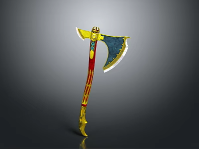 Decorative Ancient Axe With Blue Gold Head And Red Gold Handle Design 3d model