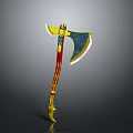 Decorative Ancient Axe With Blue Gold Head And Red Gold Handle Design