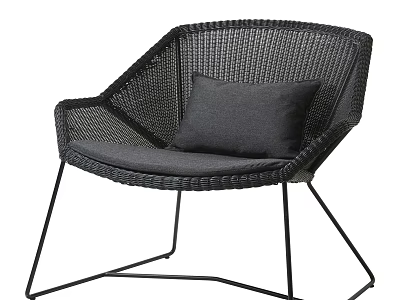 Modern Rattan Accent Chair With Black Metal Frame And Gray Cushion Design 3d model