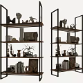 Modern Open Double Bookcase With Metal Frame Wooden Shelves Decorative Vases Books And Plants