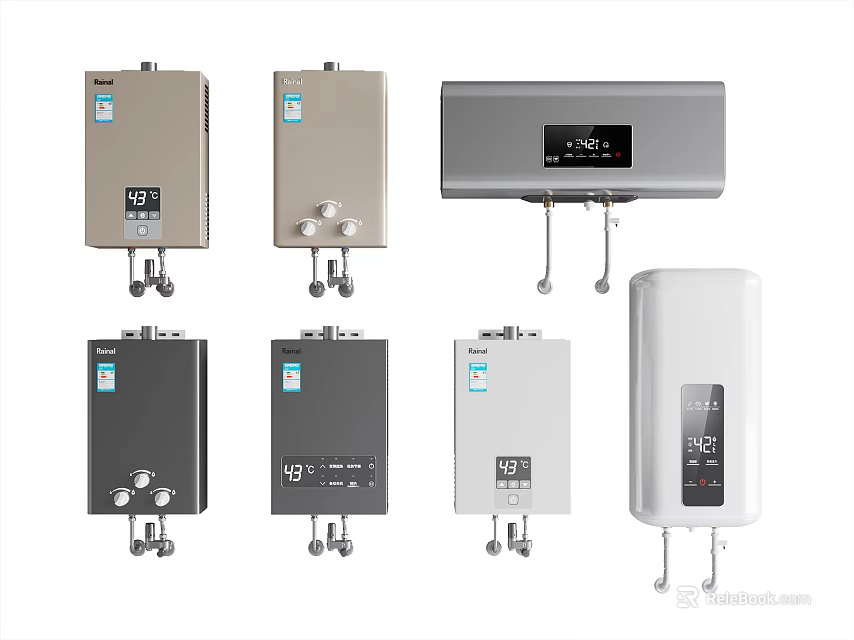 Various Styles Of Household Water Heaters With Digital Displays And Instant Heating Functions 3d model 