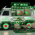 Heineken Mobile Beer Bar Truck Green White Design Red Star Wheels and Outdoor Tables Chairs