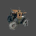 Vintage Wooden Wagon With Tattered Cloth Roof And Large Worn Wheels