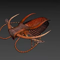 Game and Movie Character Fantasy Creature With Brown Red Exoskeleton Tentacles And Fins