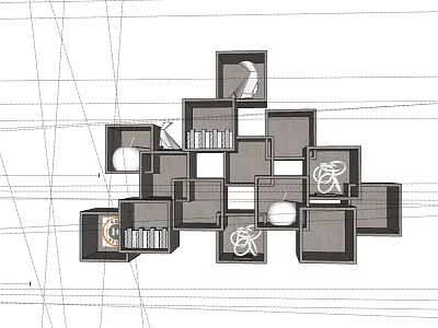 Modern Wall Cabinet Bookshelf Bookcase Ornaments 3d model