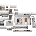 Birds Eye View Of Modern Apartment Interior Layout With Living Room Bedroom And Kitchen Furniture