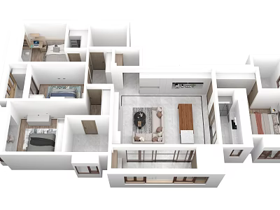 Birds Eye View Of Modern Apartment Interior Layout With Living Room Bedroom And Kitchen Furniture 3d model