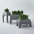 Potted Succulent Plants In Stylish Modern Gray Planters With Green Foliage
