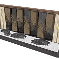 Modern Feature Wall With Wooden Frames Mesh Panels Stone Decor And Side Lighting 3d model