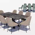 Modern Dining Table Sets With Black Marble Top And Beige Green Chairs 3d model