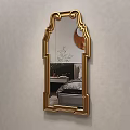 Arched Gold Frame Mirror Hanging on Gray Wall Reflecting Modern Room Interior