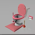 Pink Toilet Living Supplies With Seat Brush Paper Roll And Floor Mat