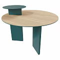 Modern Round Wooden Table Featuring Dark Green Geometric Legs For Home Decor