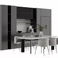 Modern Dining Table Set With Gray Cabinets Comfortable Chairs Coffee Machine And Plant 3d model