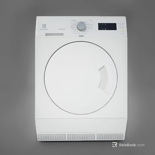 White Front Loading Washing Machine With Round Door Control Panel Knob And 3d model