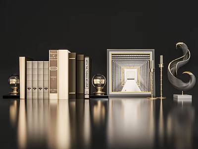 Elegant Decorative Ornament Set With Stacked Books Art Frame Globes And Metallic Sculpture 3d model