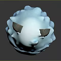 Cute Blue Fluffy Game Movie Character With Brown Horns Big Eyes And Pink Tongue