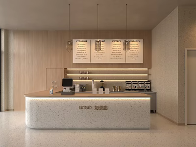 Modern Bubble Tea Shop Interior With Sleek Counter Menu Boards And Milk Tea Equipment 3d model