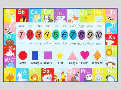 Square Carpet for Kids with Educational Numbers Letters Shapes and Colorful Animal Patterns 3d model