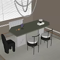 Modern Dining Table Set With Grey Tabletop Marble Legs And Black Chairs With White Cushions