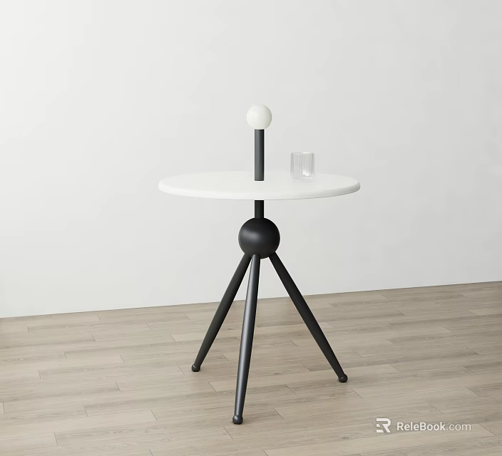 Modern Minimalist Side Table With Round White Tabletop Black Tripod Stand And Transparent Glass Cup 3d model 