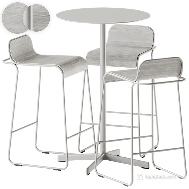 Modern Outdoor Table With Wooden Top And Metal Frame For Patio Seating With Chairs 3d model 