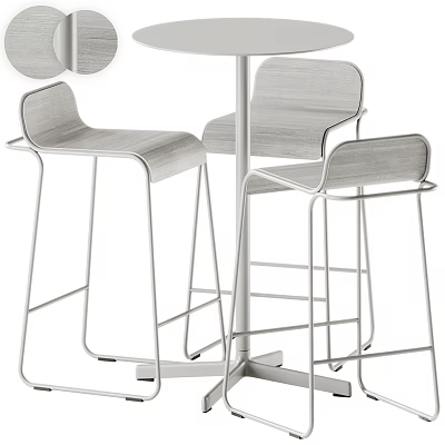 Modern Outdoor Table With Wooden Top And Metal Frame For Patio Seating With Chairs 3d model