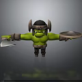 Green Skinned Orc Warrior With Horned Helmet Holding Axe And Shield 3d model
